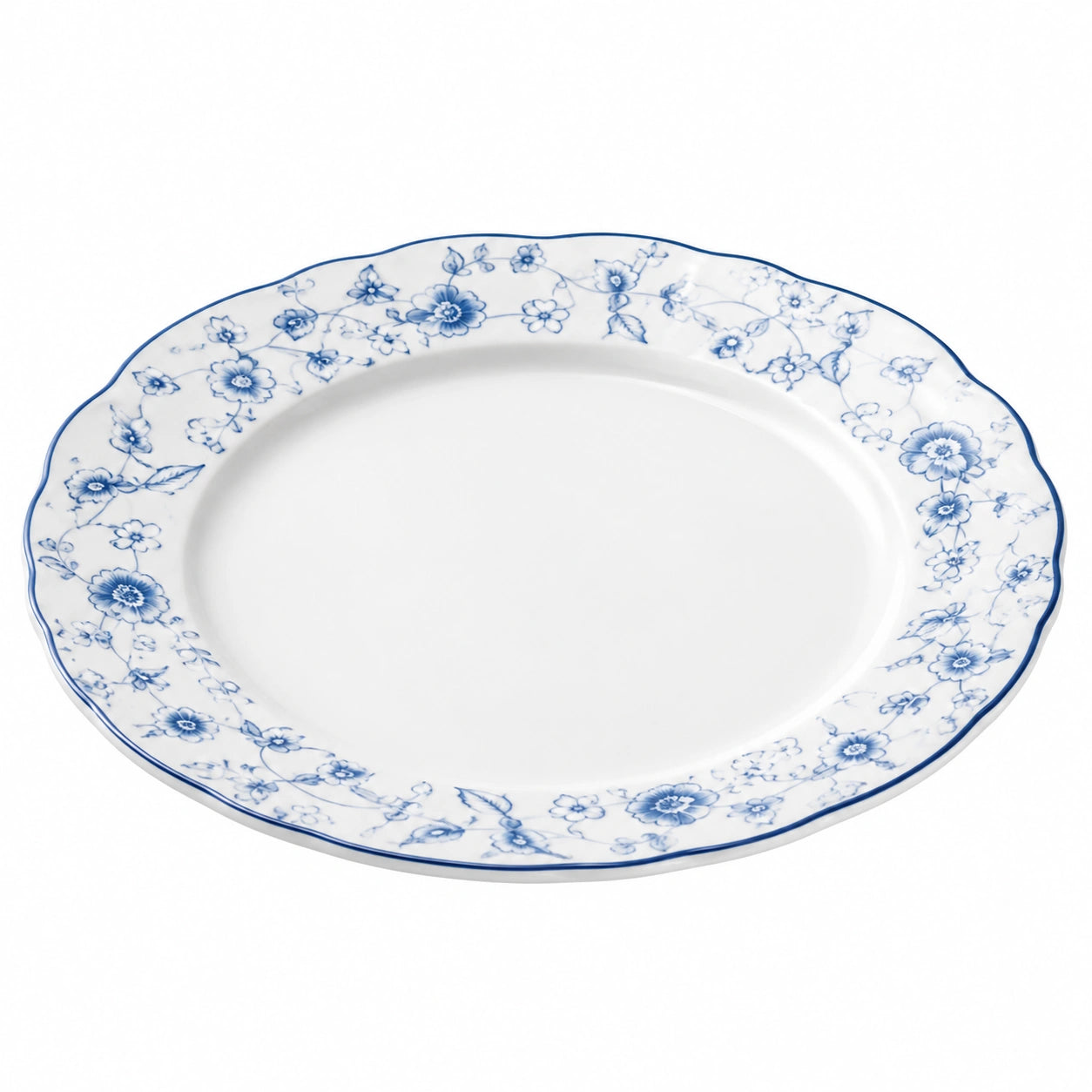 Assiette en Porcelaine Motif Floral Bleu 28 cm