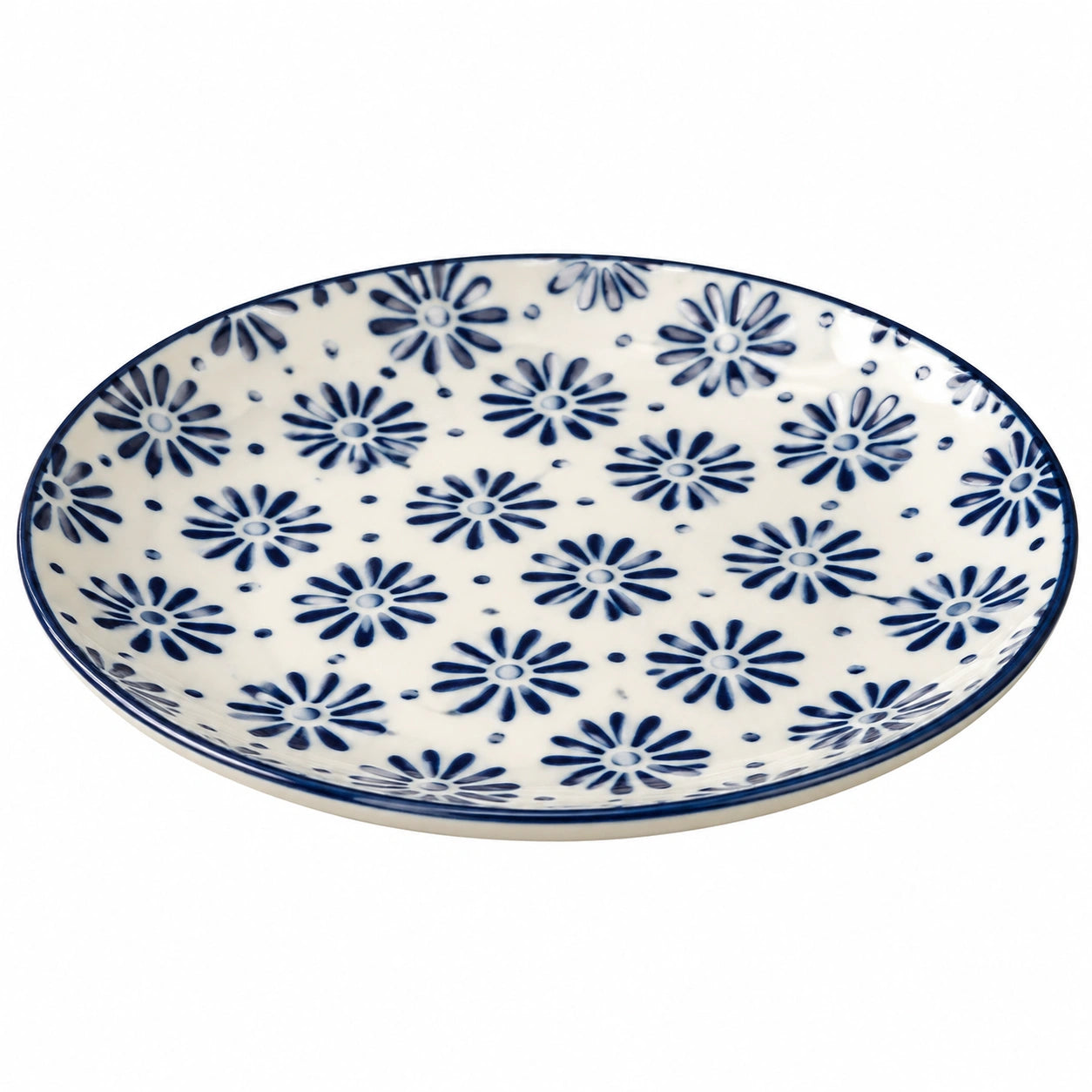 Assiette en céramique à motif floral bleu et blanc