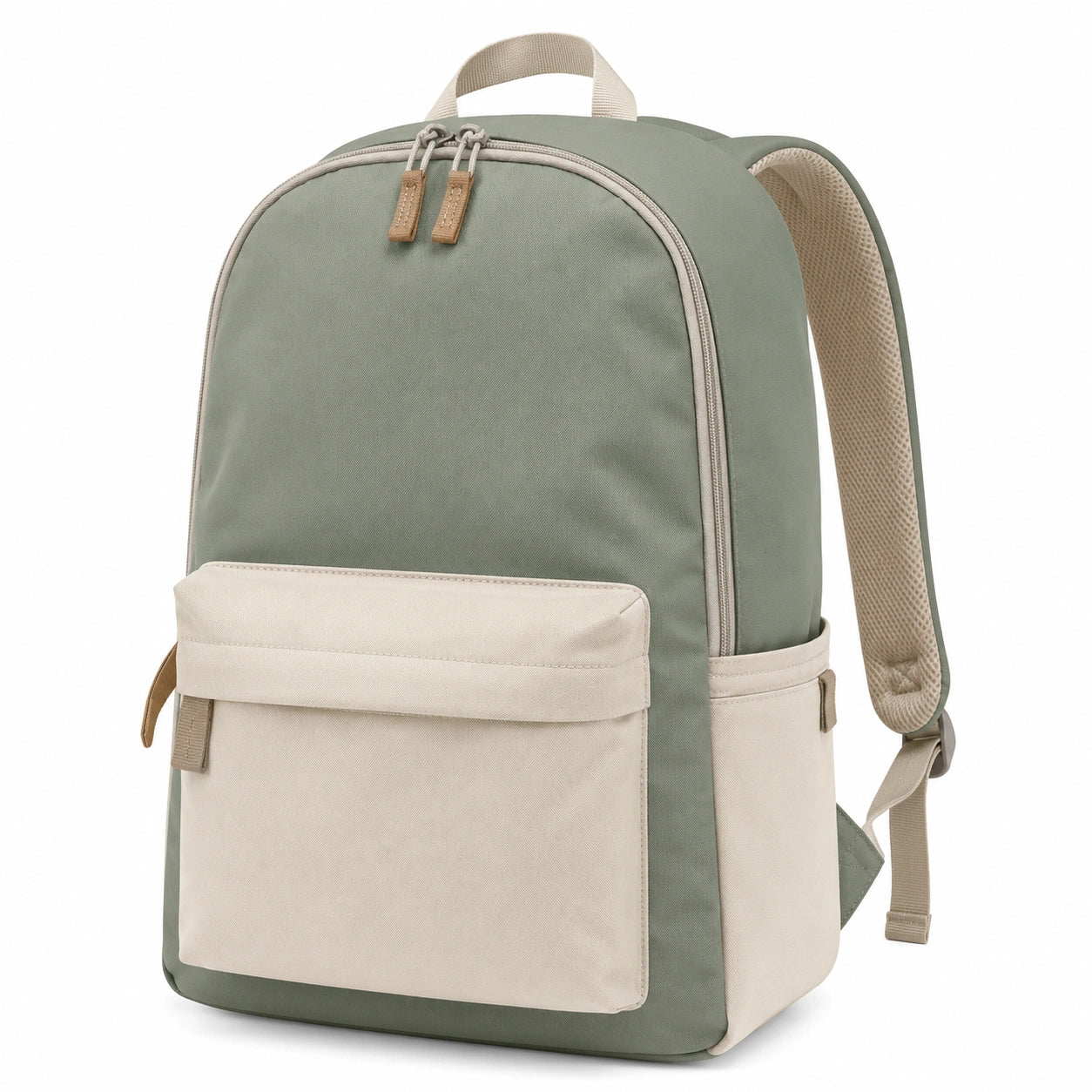 Sac à dos unisexe vert et beige avec fermeture éclair