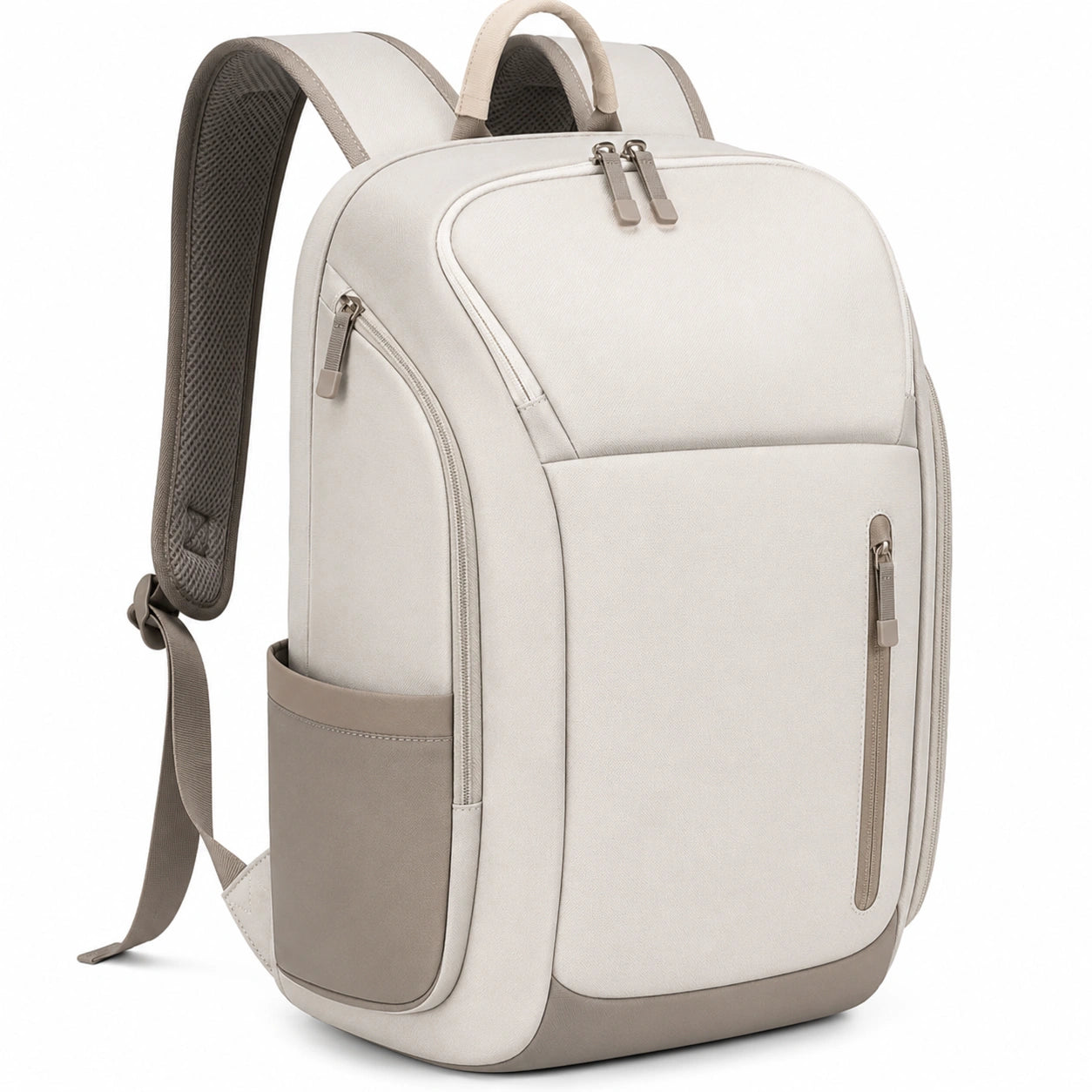 Sac à dos beige pour ordinateur portable 15 pouces avec compartiments multiples