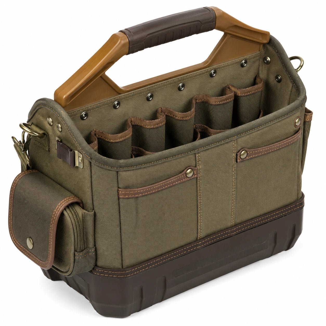 Sac à Outils Vert Foncé avec Poignée Rigide et Multiples Poches