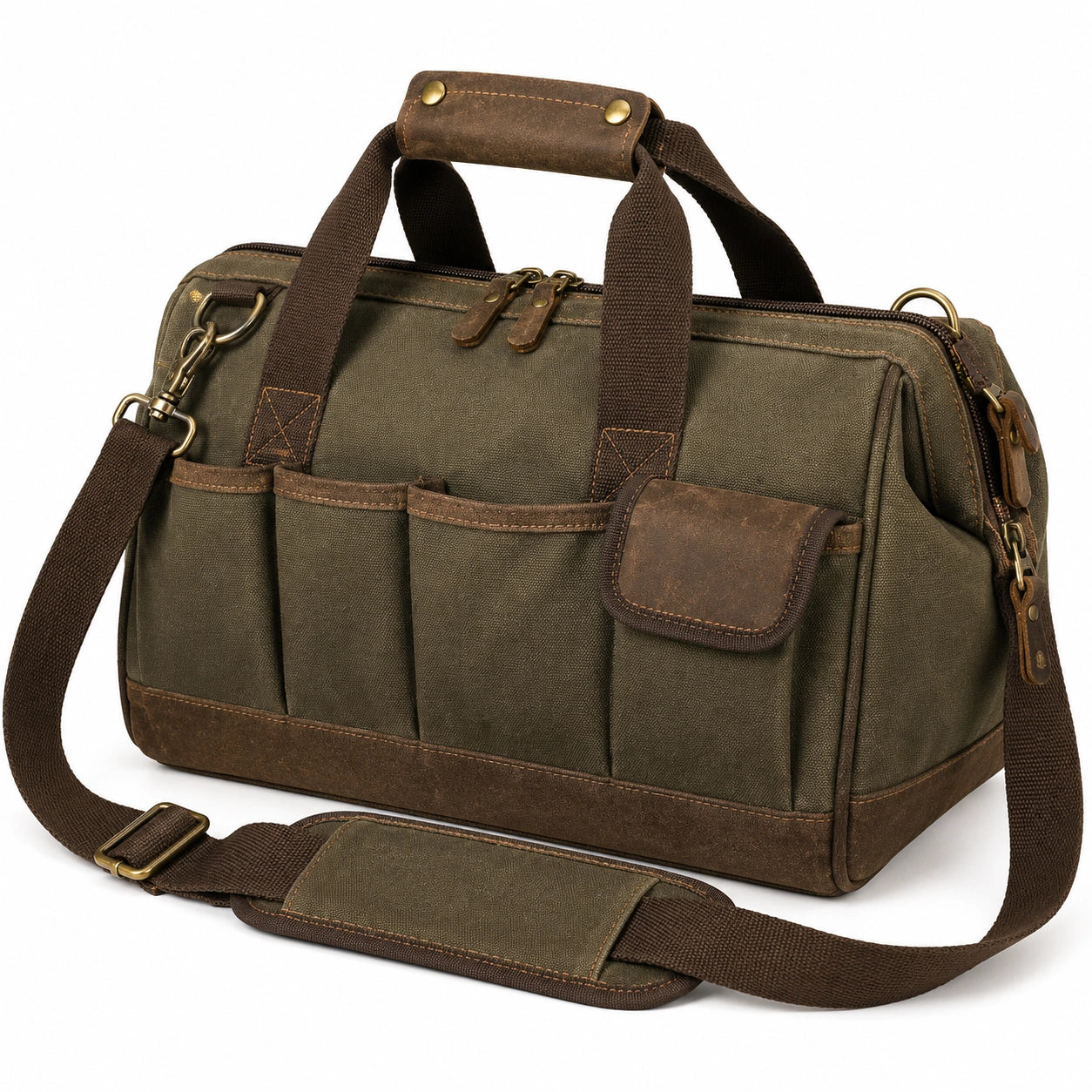 Sac à outils en toile avec bandoulière marron