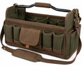 Sac à outils portable vert et marron avec multiples poches