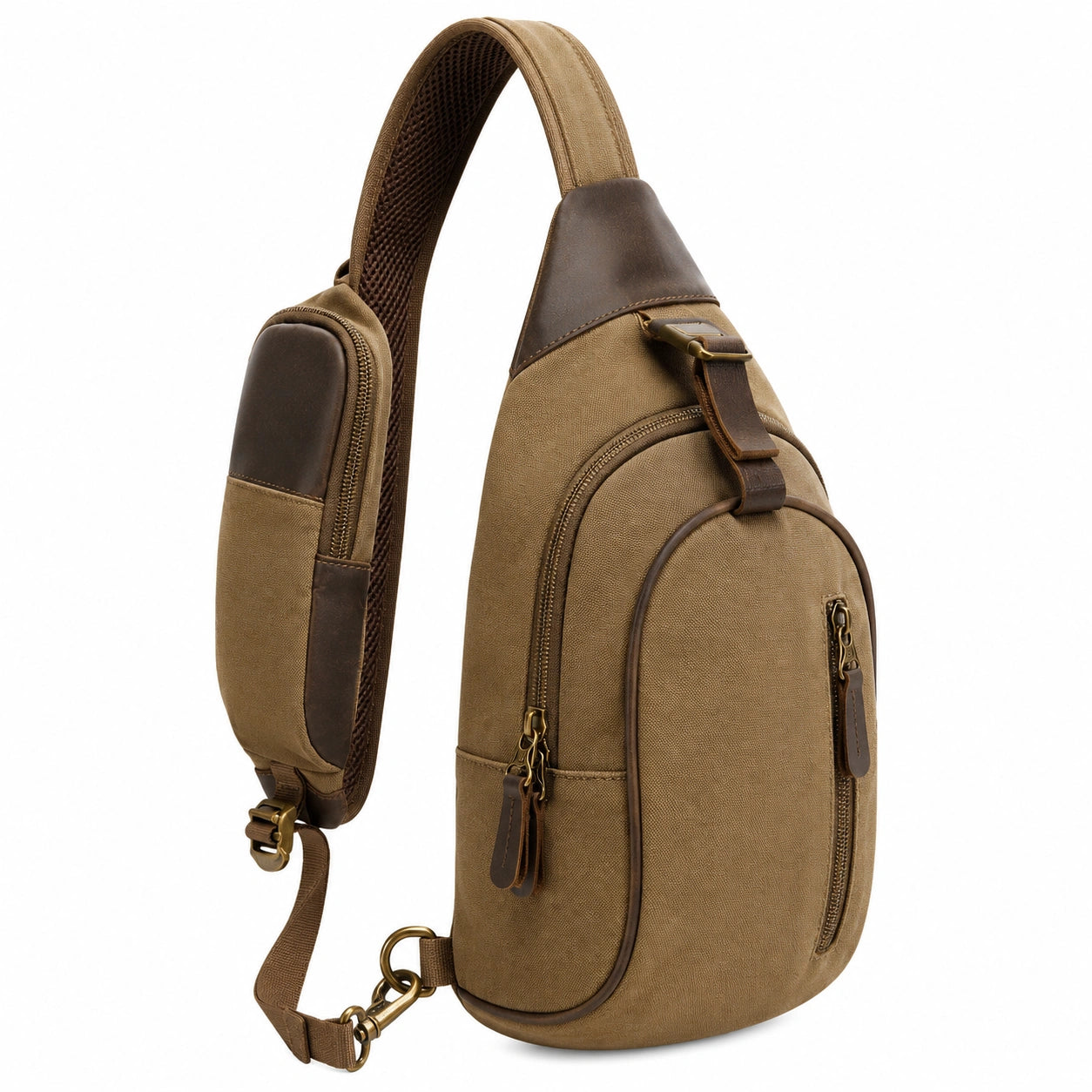 Sac à Bandoulière en Toile avec Poches Multiples Marron