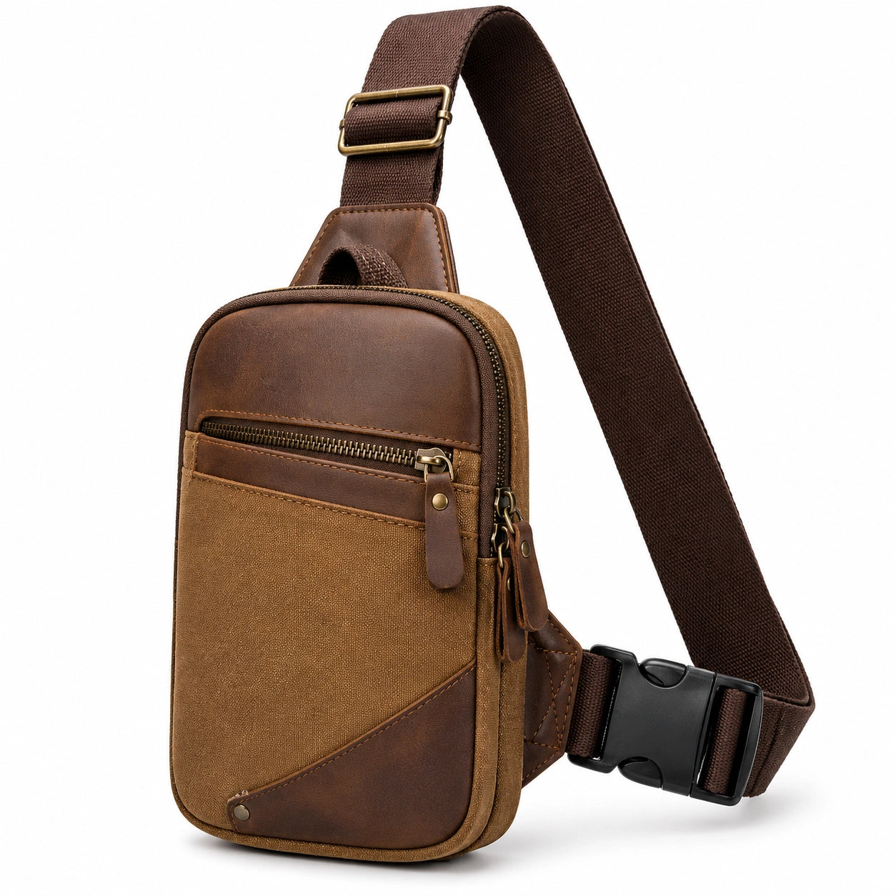 Sacoche bandoulière marron en toile pour homme