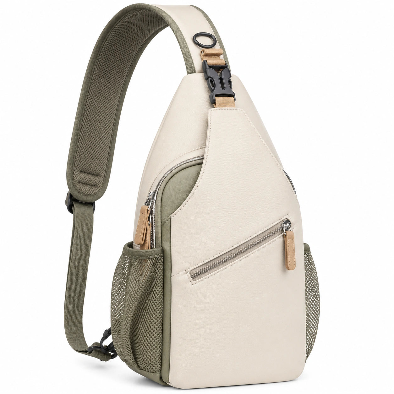 Sacoche Bandoulière Unisexe Ergonomique Beige et Vert