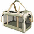Sac de Transport Pliable pour Animaux avec Fenêtres en Maille Vert/Beige