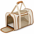 Sac de transport beige et marron pour animaux avec maille aérée