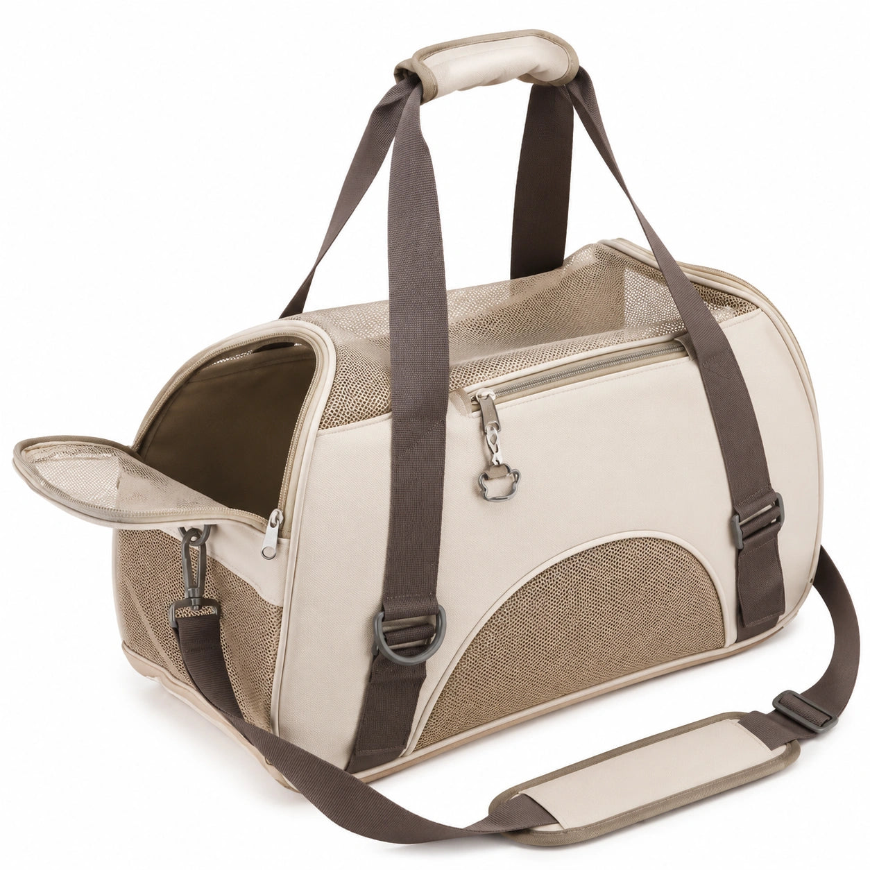 Sac de transport pour animaux de compagnie beige avec détails marron