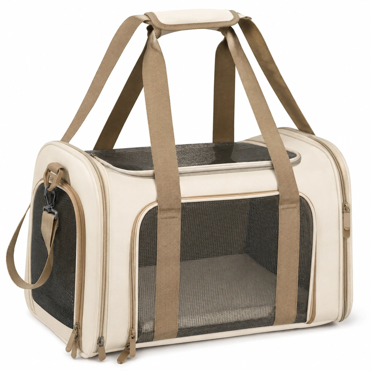 Sac de transport beige pour animaux avec filet aéré