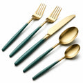 Ensemble de Couverts Élégant 5 Pièces Vert et Doré
