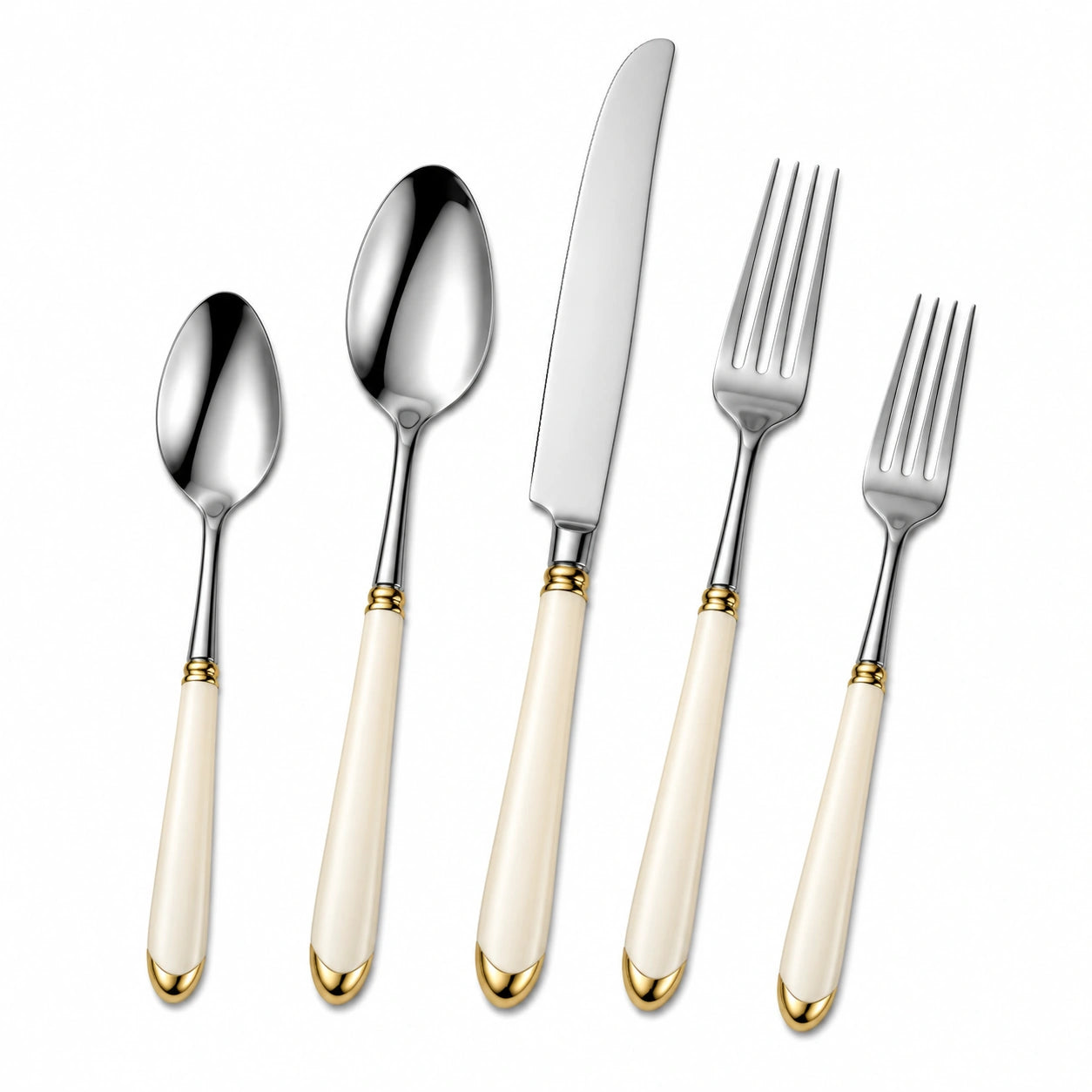 Set de Couverts 5 Pièces Ivoire et Doré