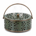 Brûleur d'encens en métal ajouré motif floral vert bronze