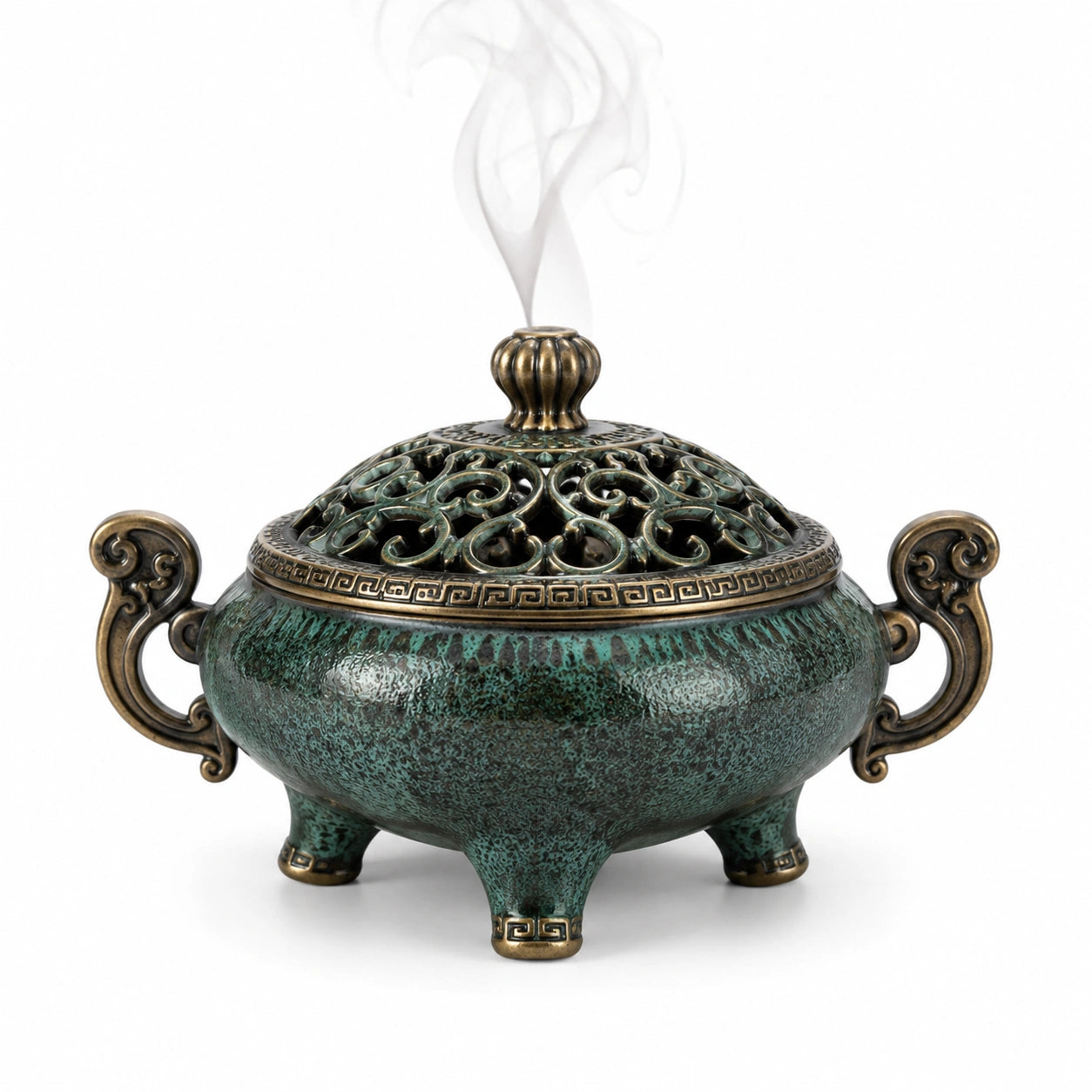 Encensoir Traditionnel Asiatique en Bronze et Vert