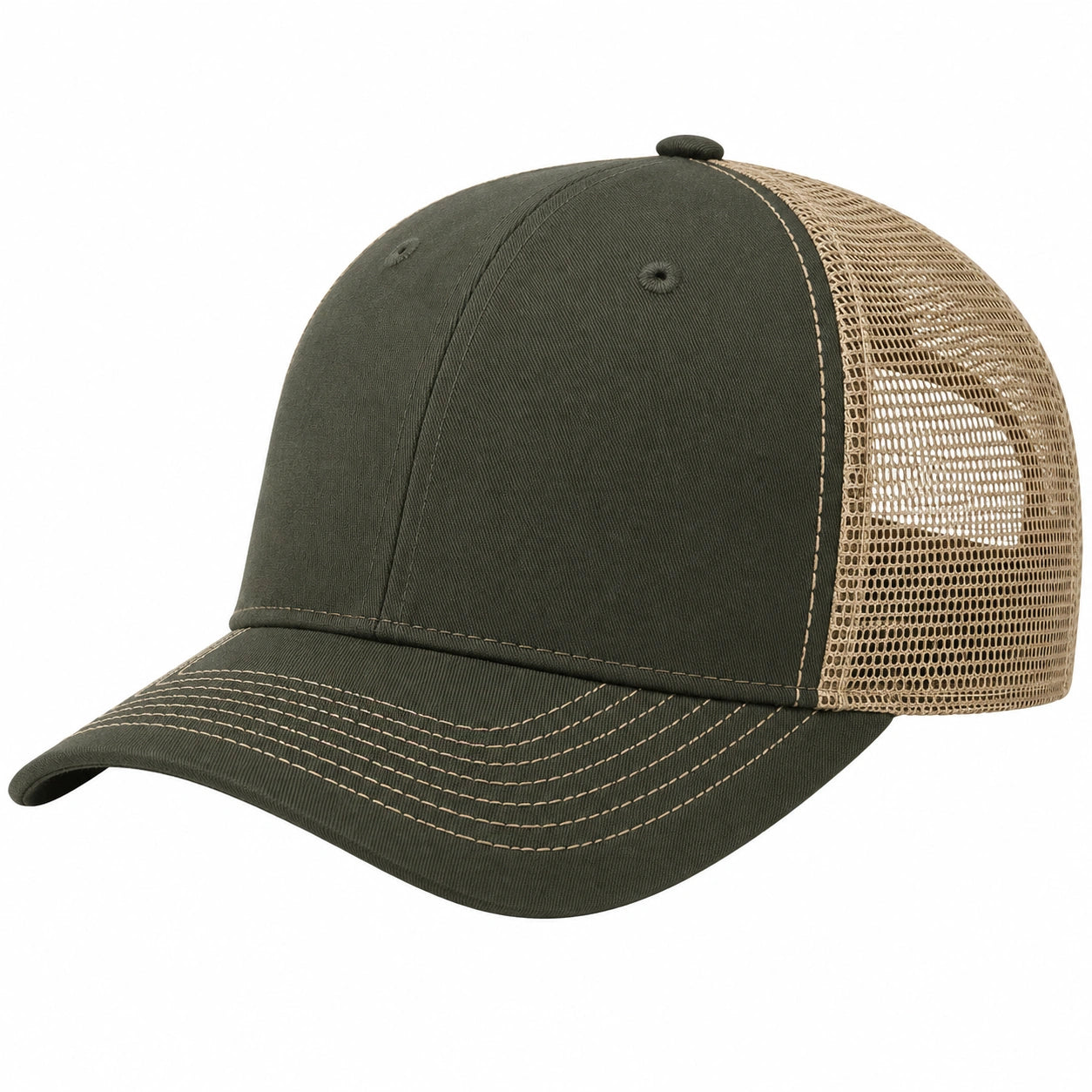 Casquette Trucker Maille Vert Olive et Beige Réglable