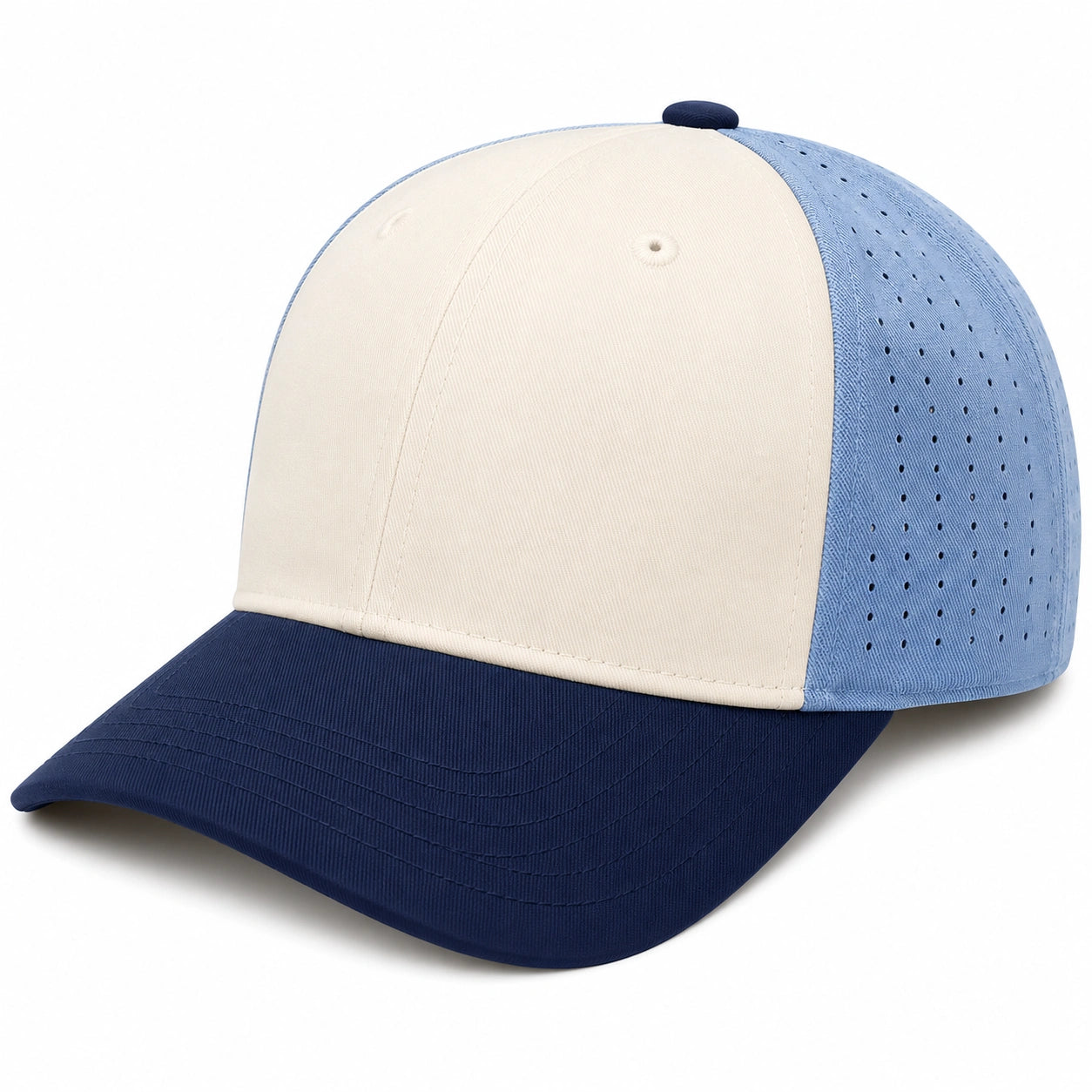 Casquette de Baseball Beige et Bleu avec Ventilation