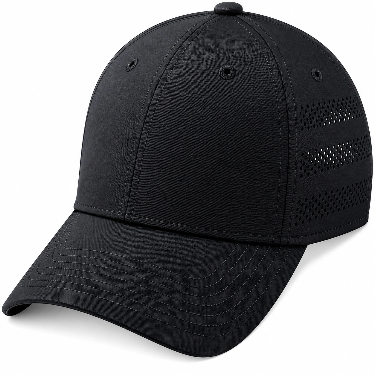 Casquette noire unisexe avec ventilation et visière incurvée
