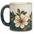 Mug en céramique avec motif floral en relief - Vert/Beige 350ml
