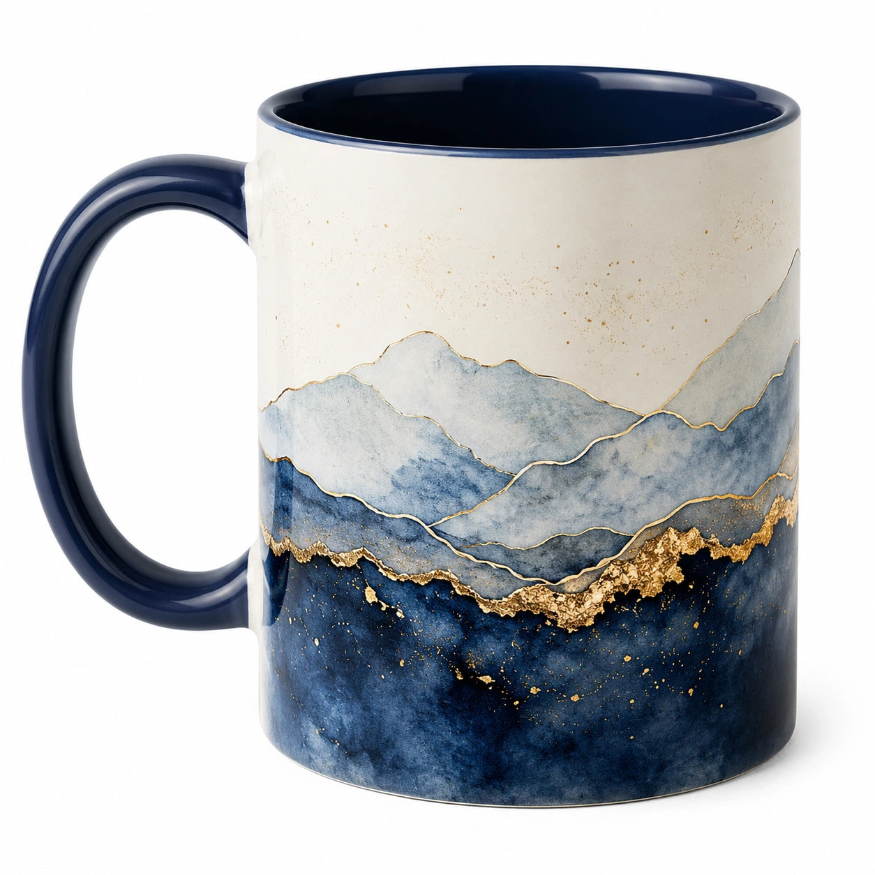 Tasse en Céramique Montagne Abstraite Bleu et Doré