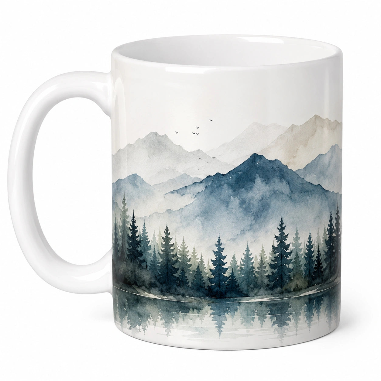 Tasse en céramique paysage de montagne 350 ml - Blanc/Bleu