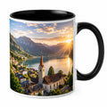 Tasse à café panoramique paysage alpin 350 ml avec anse noire