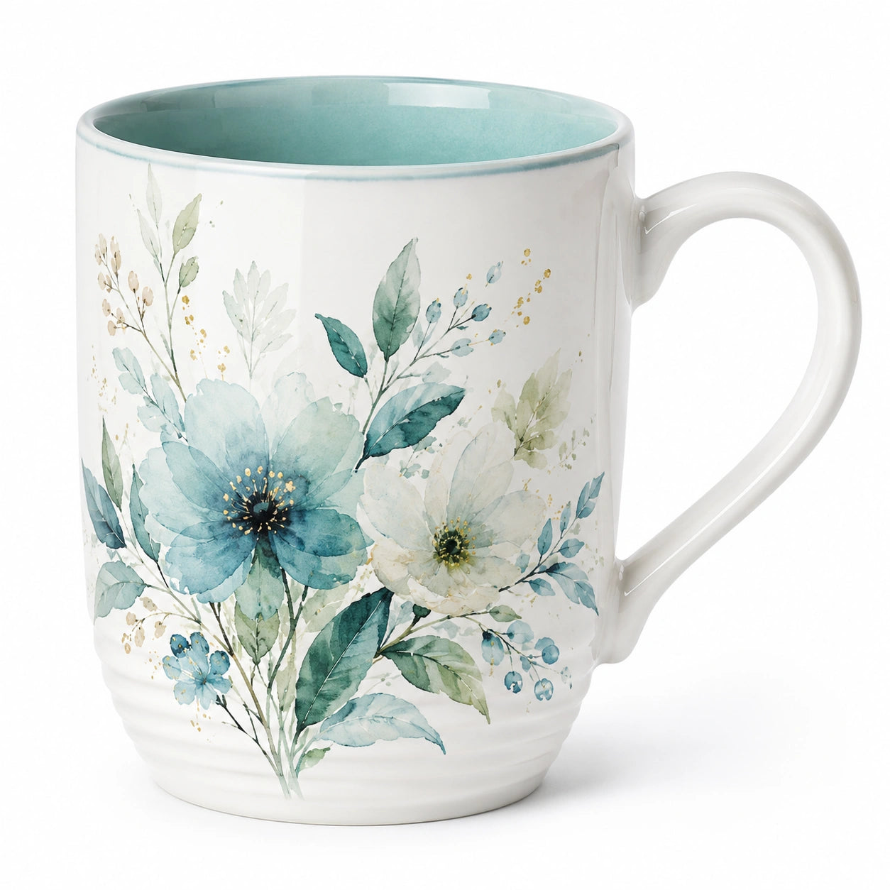 Mug en céramique motif floral bleu 400 ml