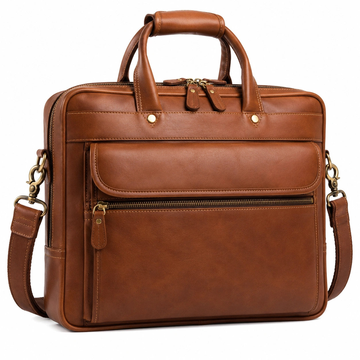 Sacoche d'affaires marron avec bandoulière amovible pour ordinateur portable