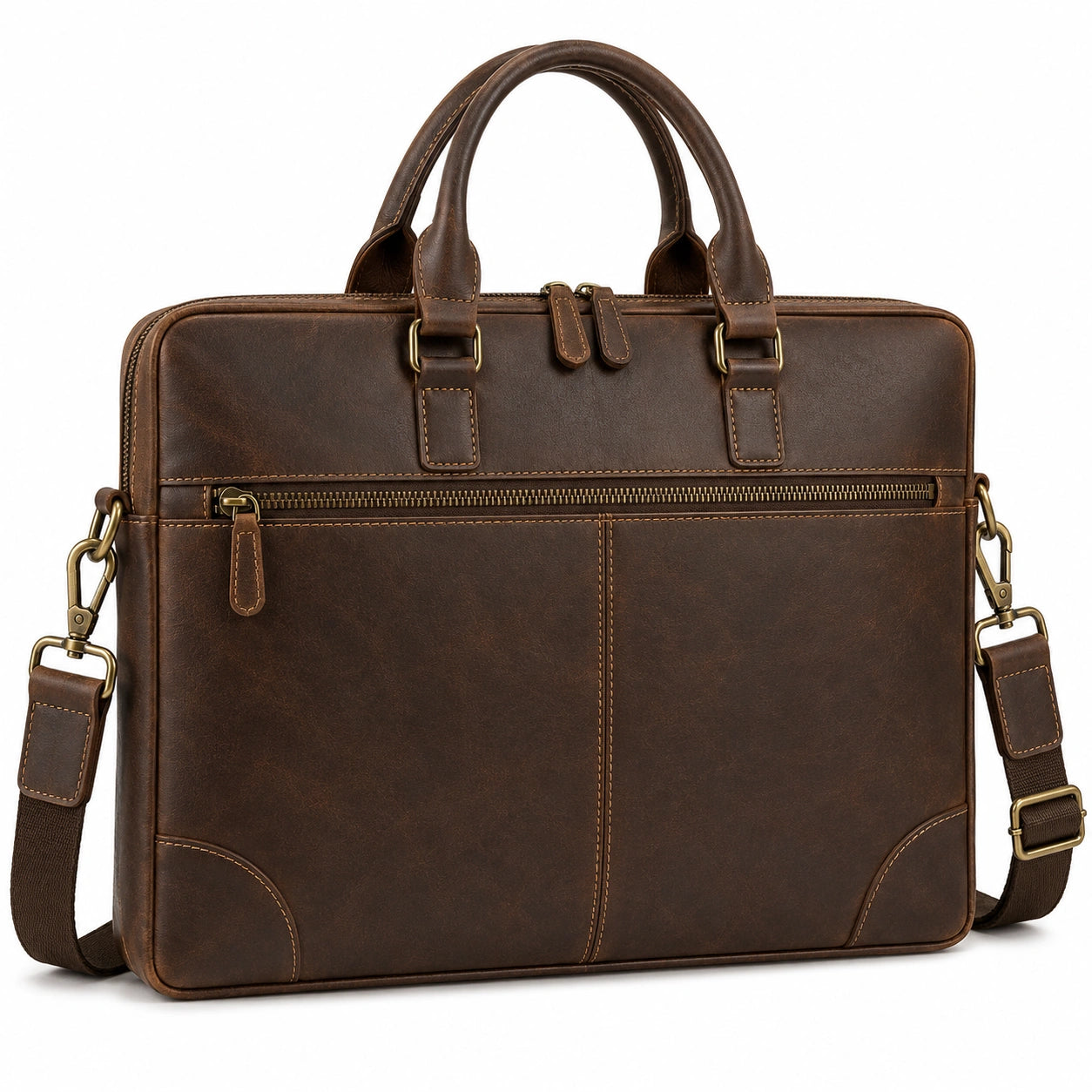 Porte-documents en cuir marron pour homme avec bandoulière