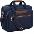 Sacoche ordinateur bleu marine et marron avec bandoulière ajustable